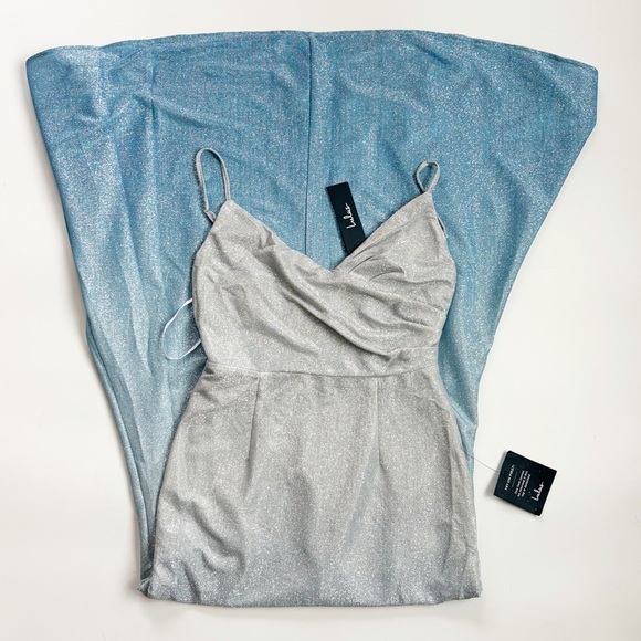 NWT Lulus Ombre Lurex Maxi Dress Blue Silver Glitter Formal Prom Small - Picture 5 of 11